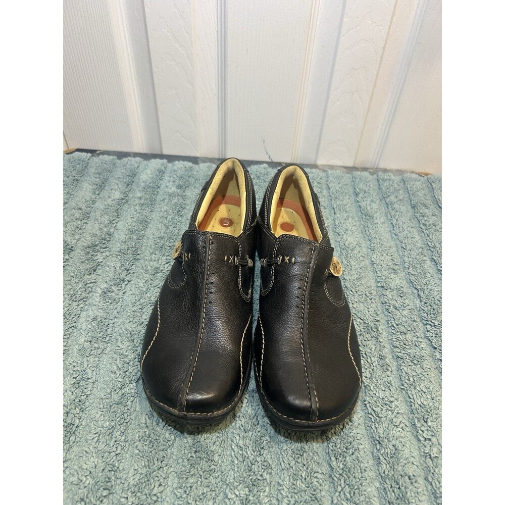 Clarks Structured Women’s 9N Black Leather Comfort Slip On Shoes